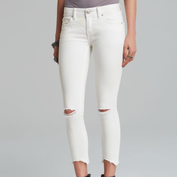 Free People Denim - Free People White Destroyed Skinny Ankle Jeans